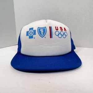 VTG ATE Olympics + Blue Cross Mesh Snapback Trucker Cap Hat Made In Taiwan